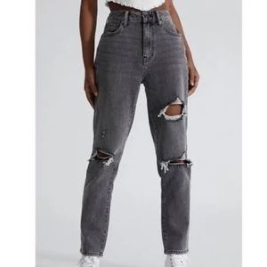 Faded Black Ripped Mom Jeans